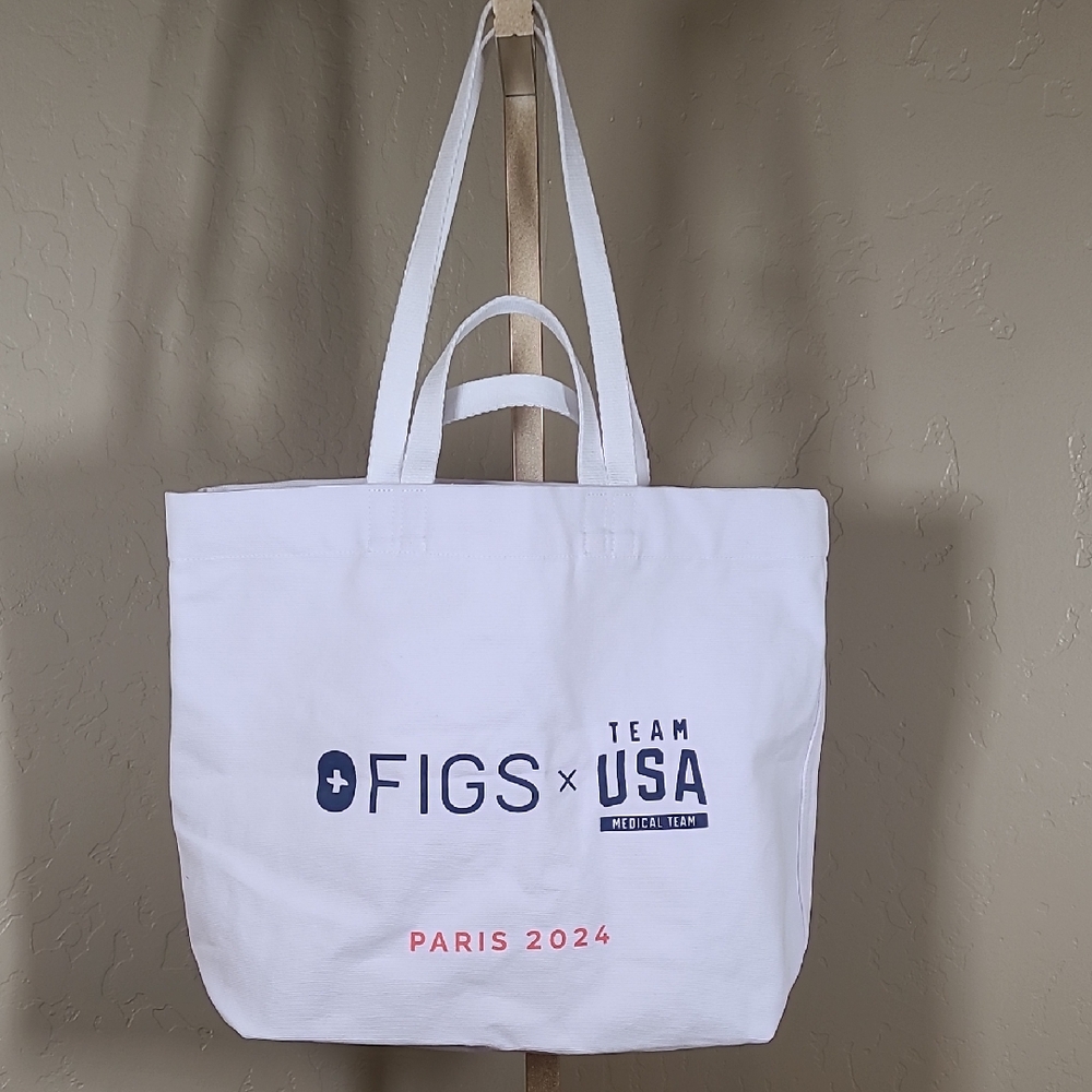 Figs White Tote Bag with Team USA Design Paris 2024🇺🇸🇺🇸